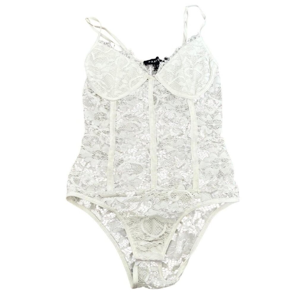 White lace bodysuit brand Paris size small#lingerie  w11